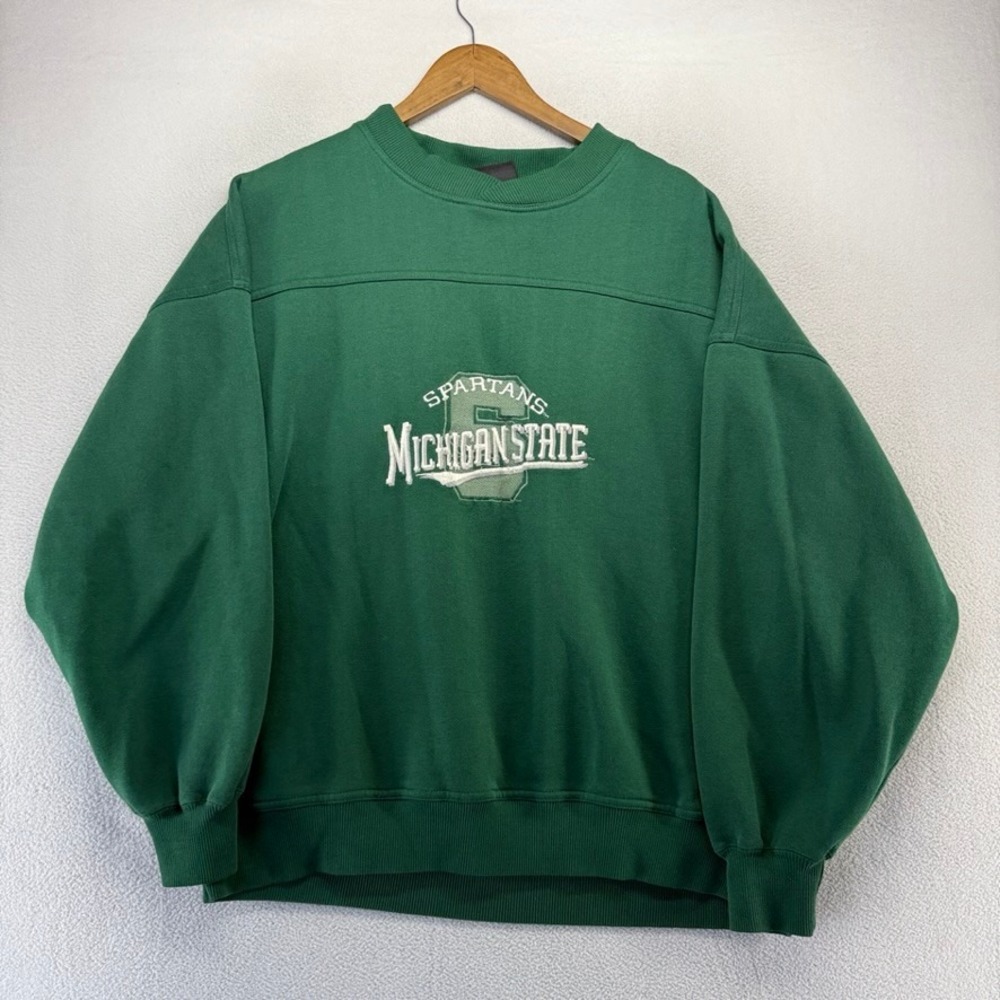 Vintage Michigan State Spartans Sweatshirt men's XL Green Embroidered Faded 90s